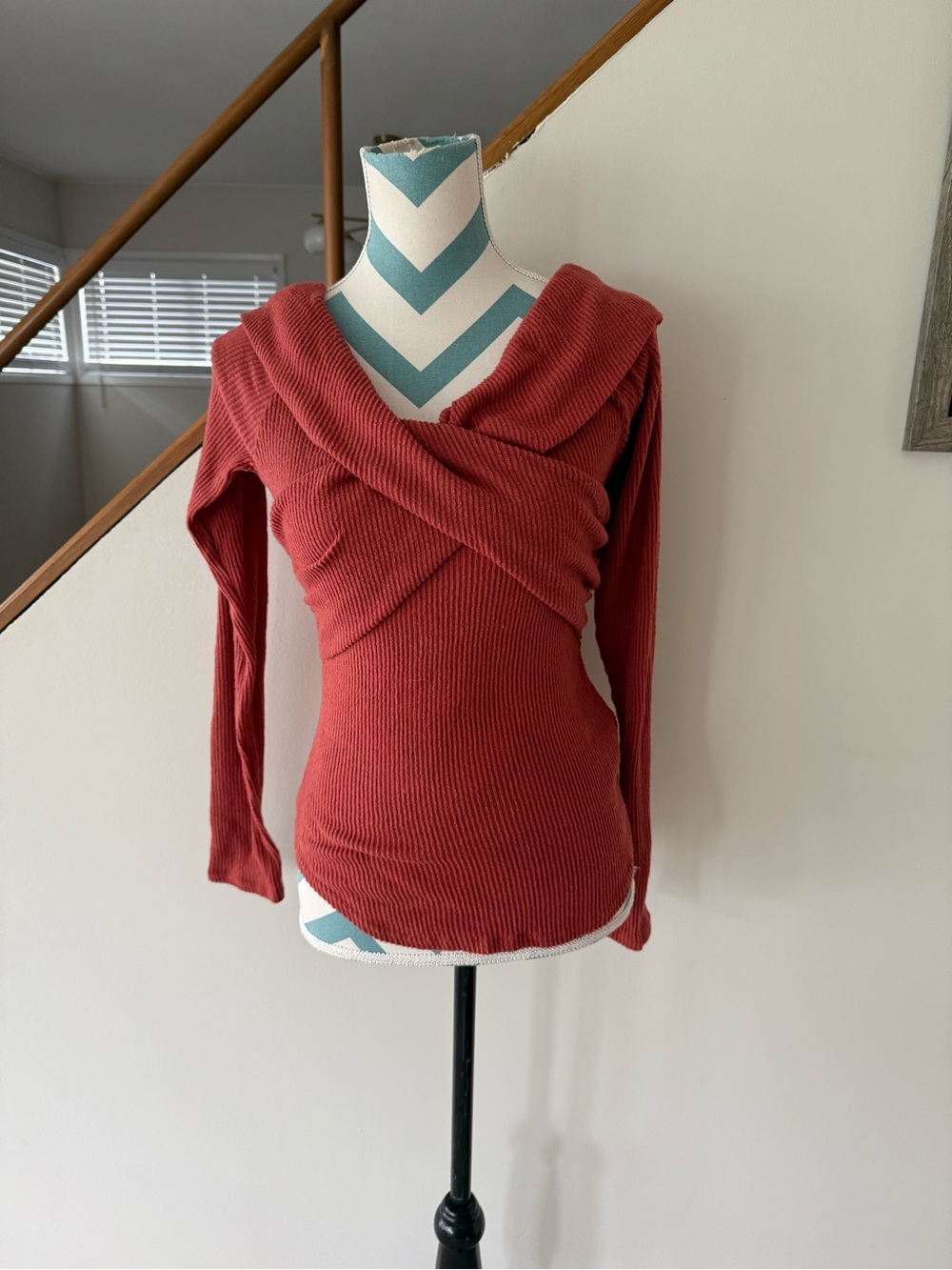 Free People Crisscross Wrap Ribbed Sweater in Rust